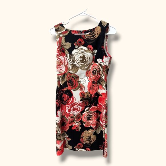 connected apparel Dresses & Skirts - Connected Dress Womens 6 Sleeveless Floral Sheath Knee Length Black Coral Tan
